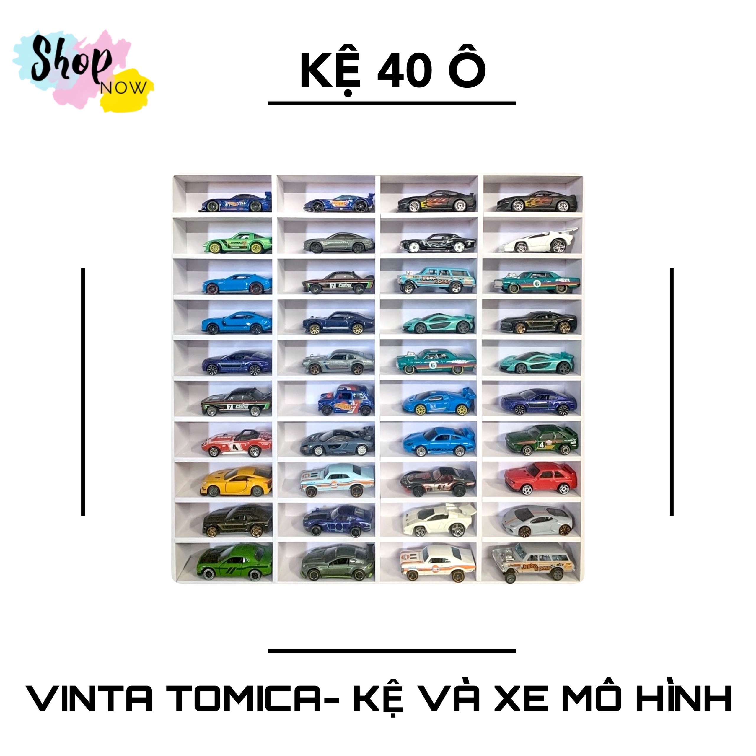 Kệ 40 Ô Trưng Bày Xe Mô Hình Tomica, Hot Wheels, Bearbrick