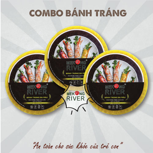 Combo 3 Túi Bánh Tráng Ba Màu MeKong River 22cm 300g