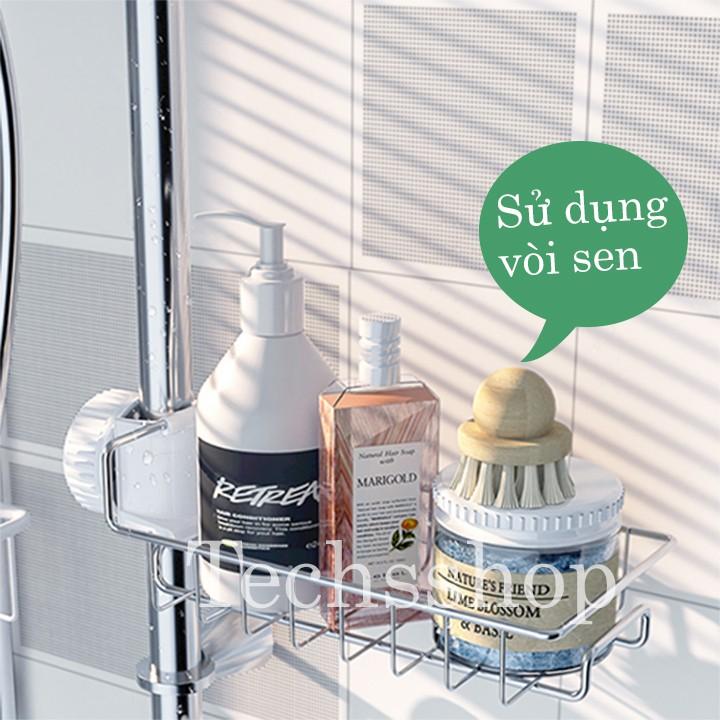 Kệ Inox Gắn Vòi Nước, Vòi Sen Để Đồ Có Thể Điều Chỉnh Hướng Và Vị Trí - Khay Xà Phòng Nhà Bếp, Nhà Tắm 1 Tầng