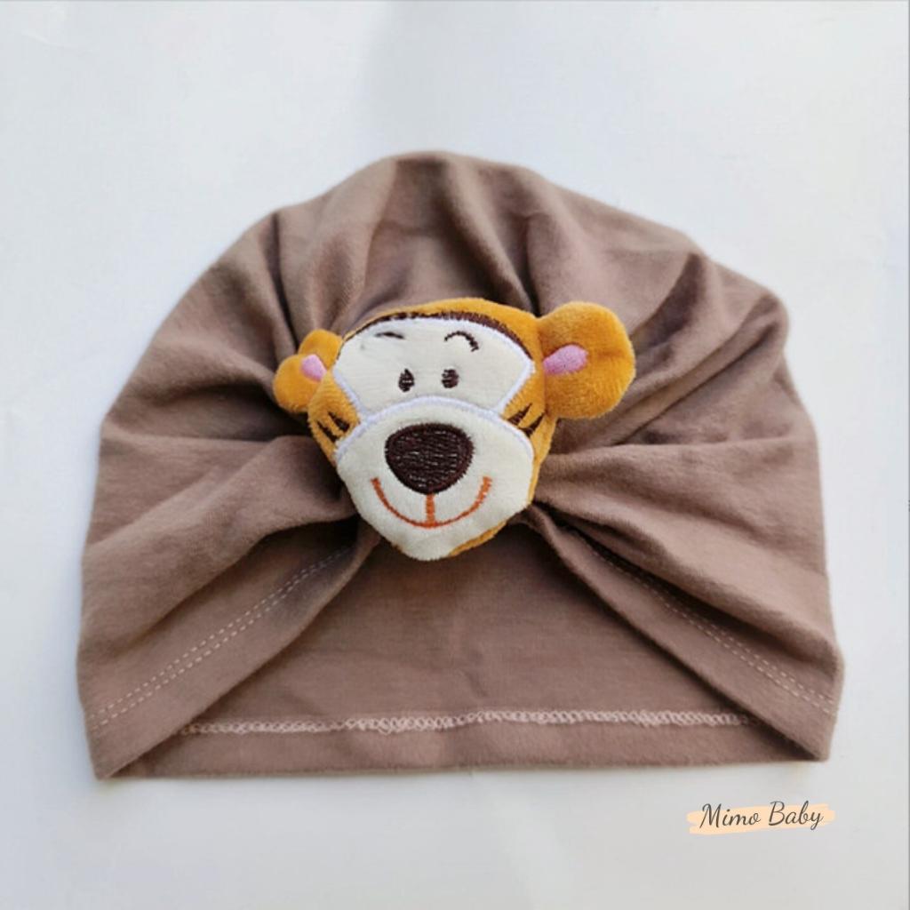 Mũ nón turban vải cotton đính hình con vật dễ thương cho bé MTB171 Mimo Baby