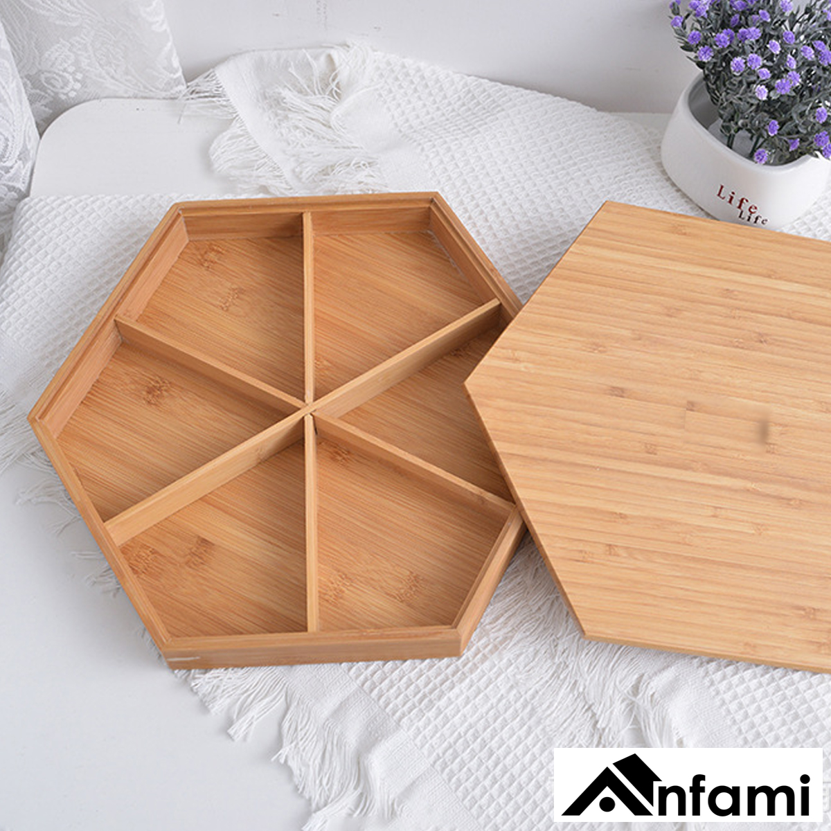 Khay Đựng Mứt Lục Giác, Khay Đựng Bánh Kẹo Tết Bằng Gỗ Tre , Hộp Đựng Hạt Dưa 6 Ngăn