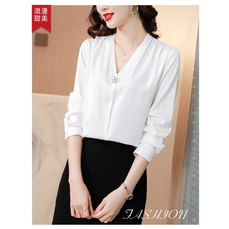 Áo sơ mi cổ liền áo sở mi dài tay vải lụa ngọc trai - TA137