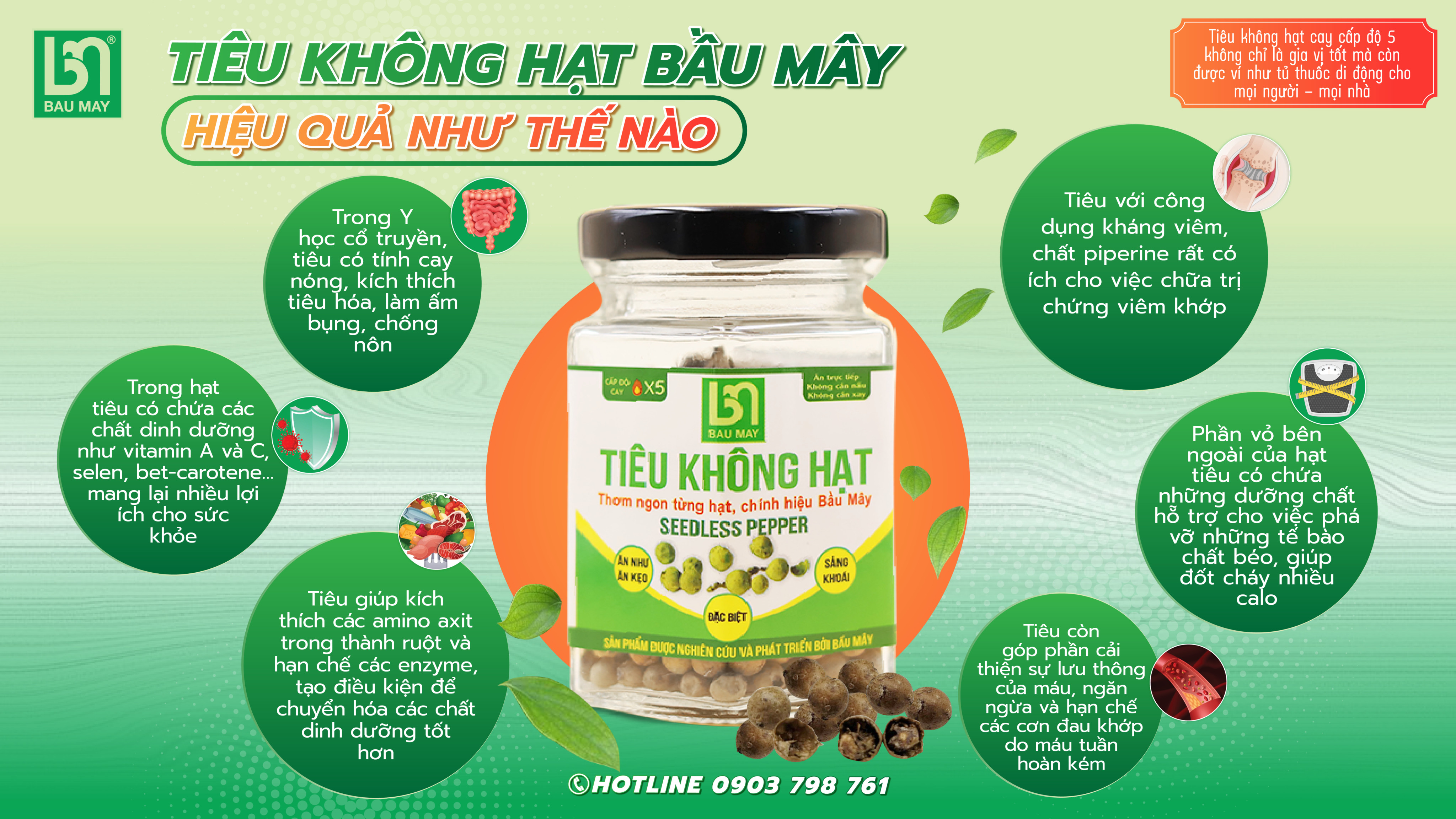 Tiêu không hạt Organic Bầu Mây 20g - Tủ thuốc di dộng giúp Kích thích ăn uống và cải thiện hệ tiêu hóa, Chống buồn ngủ, giúp tỉnh táo khi làm việc và say tàu xe