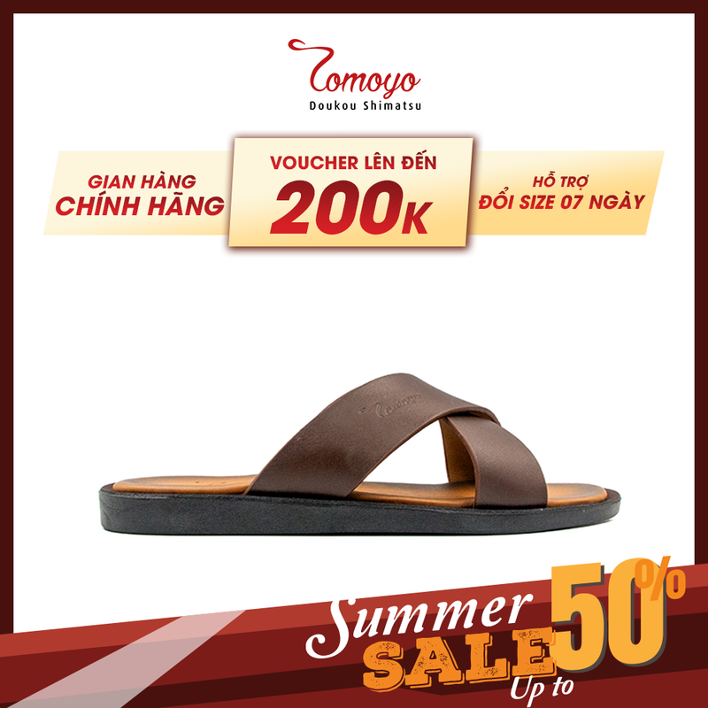 Dép Nam thủ công da bò cao cấp TOMOYO TMD80402 – 43 – nâu
