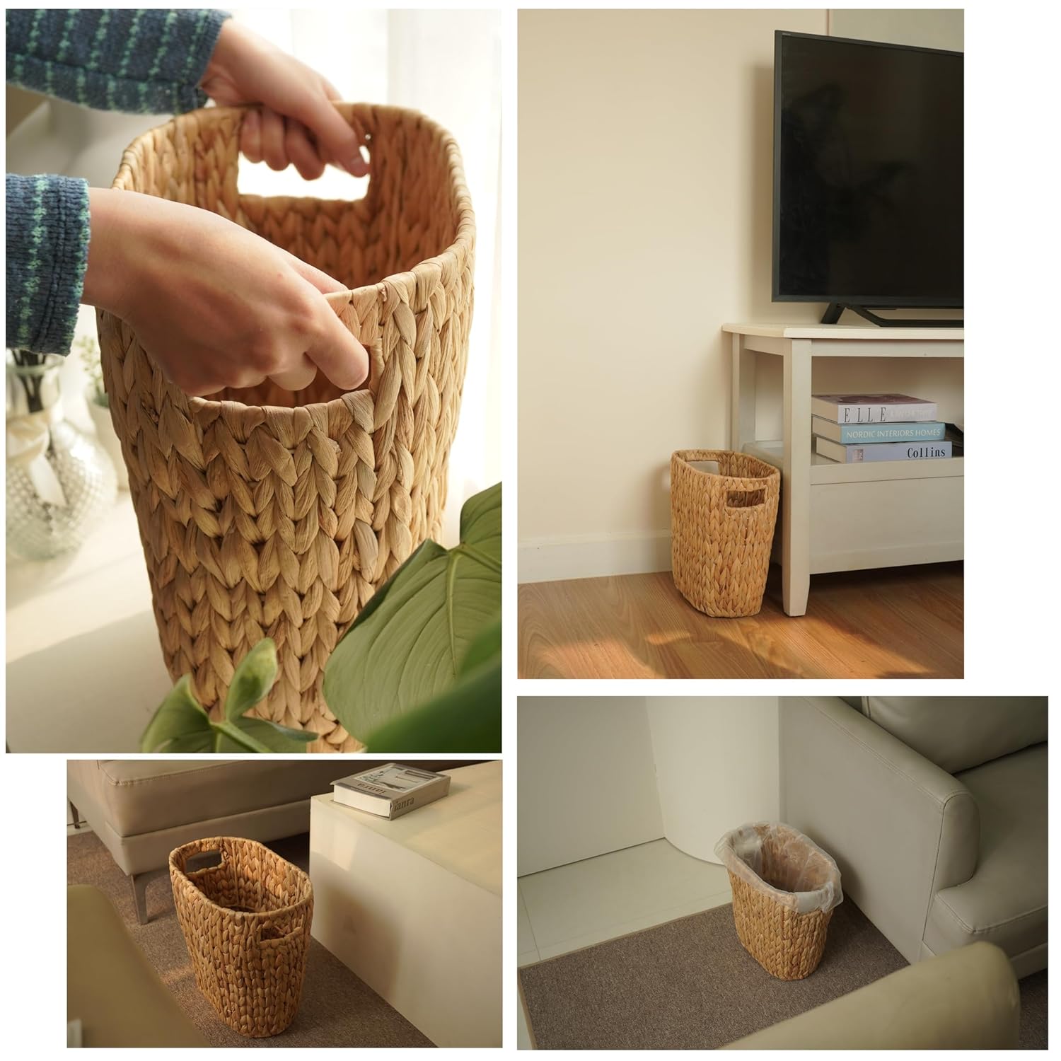 Sọt lục bình hình oval, giỏ để đồ đa năng, đồ để văn phòng tiện dụng, sọt rác văn phòng