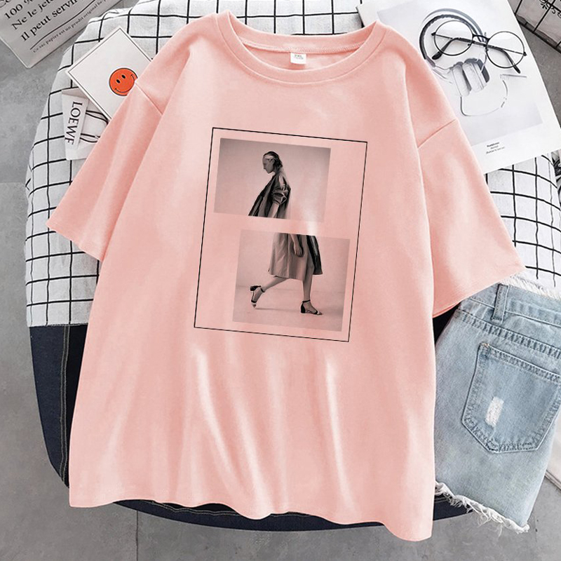 Áo Thun Nữ Tay Lỡ Unisex In Hình Cô Gái Thời Trang