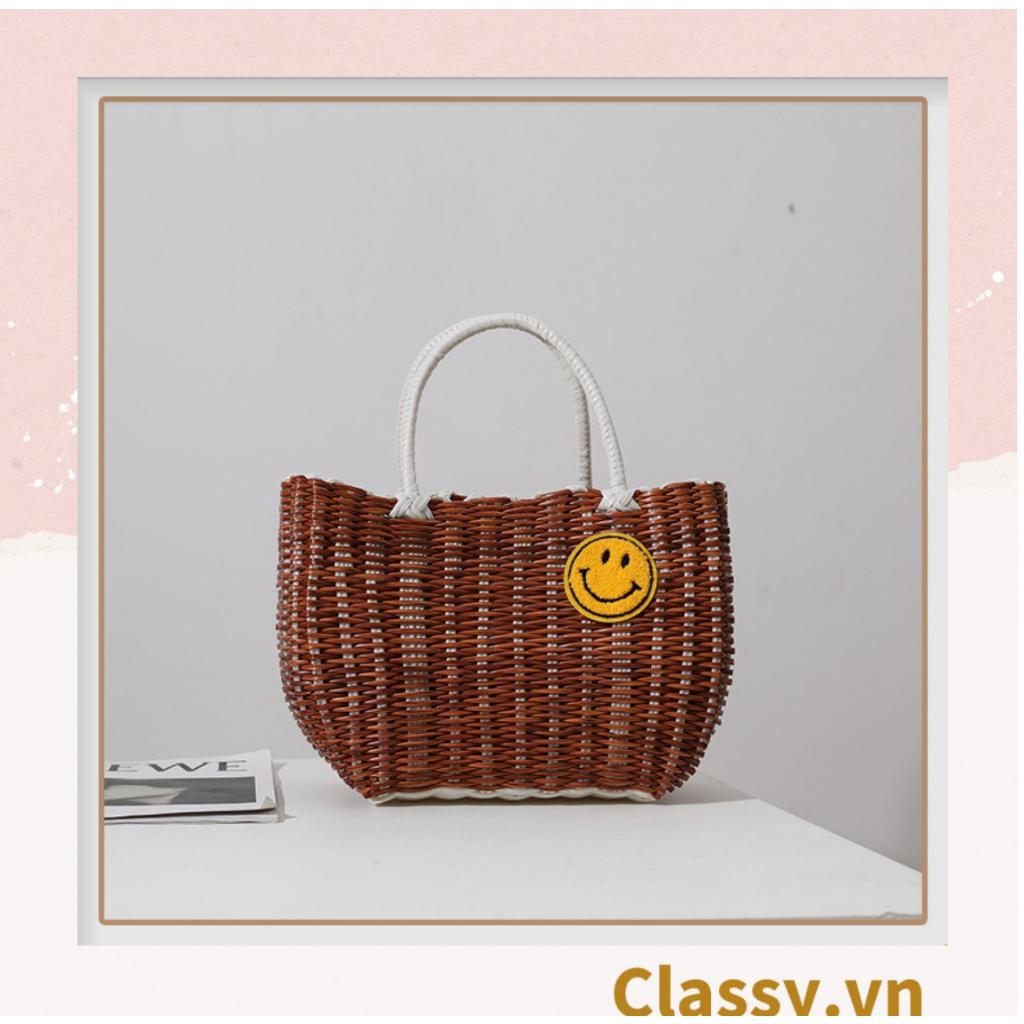 Giỏ mây đan bằng nhựa cao cấp  Classy có hình mặt cười, dùng làm dụng cụ chụp hình, đi dã ngoại, đi dạo phố T1071