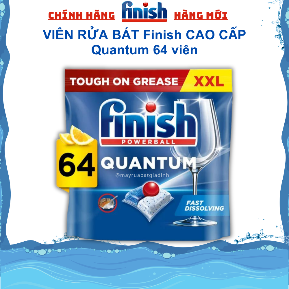 Viên rửa chén bát Finish Quantum Max 60 viên hương táo chanh
