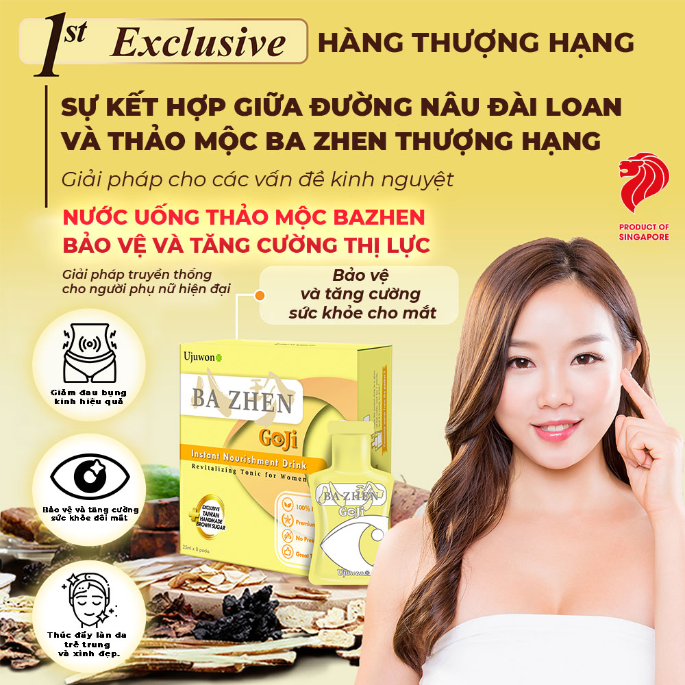 Nước uống thảo mộc giảm đau bụng kinh hiệu quả, chiết xuất quả kỷ tử giúp tăng cường thị lực bổ khí huyết, giảm khó chịu kỳ dâu rụng, Ba Zhen Ujuwon Goji