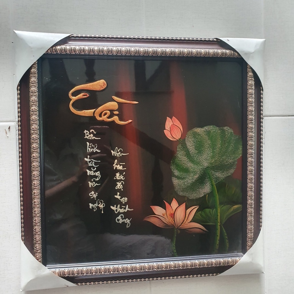 [ Sale Mạnh] Tranh sơn mài chữ ,thơ kèm họa tiết 40x40 cm ý nghĩa thích hợp làm quà tặng, trang trí