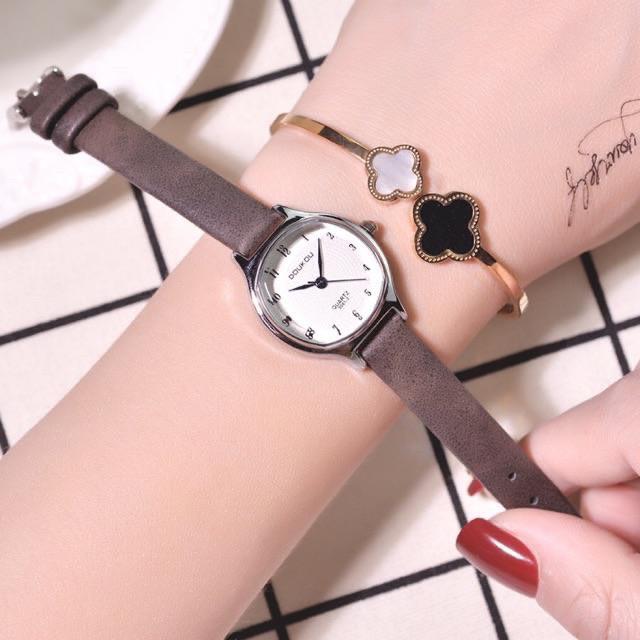 Đồng hồ nữ Doukou chính hãng dây da mặt nhỏ xinh 28mm