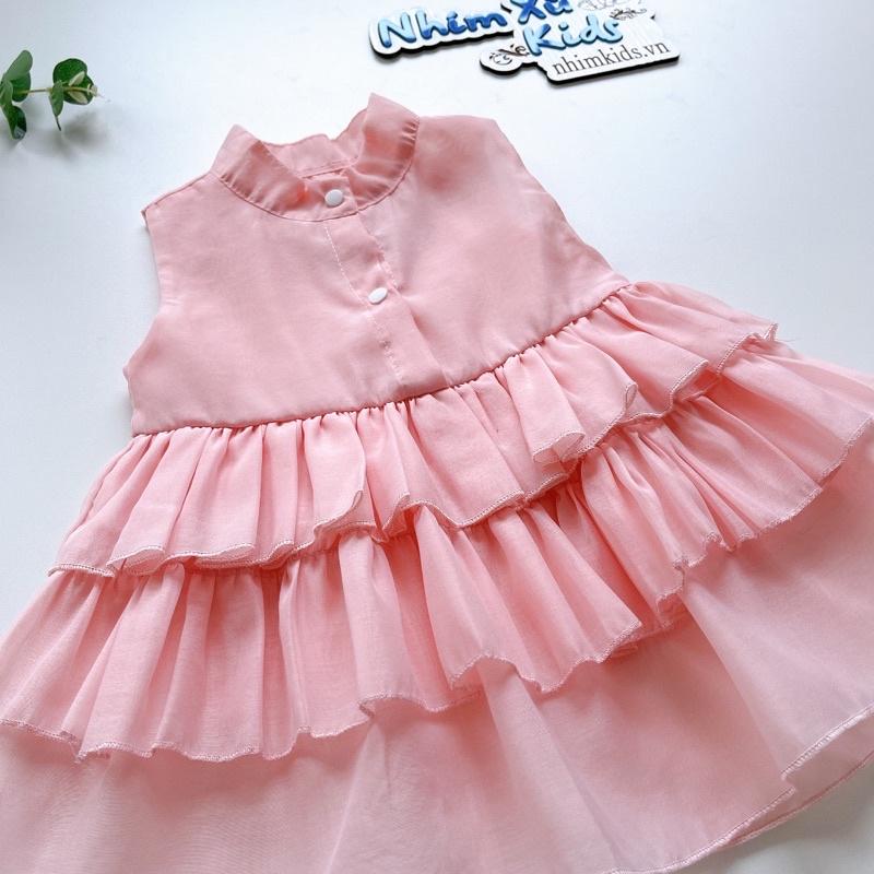 Váy 3 Tầng Hồng Phấn Cho Bé Gái 4 - 30kg Chất Tơ Nến Mềm
