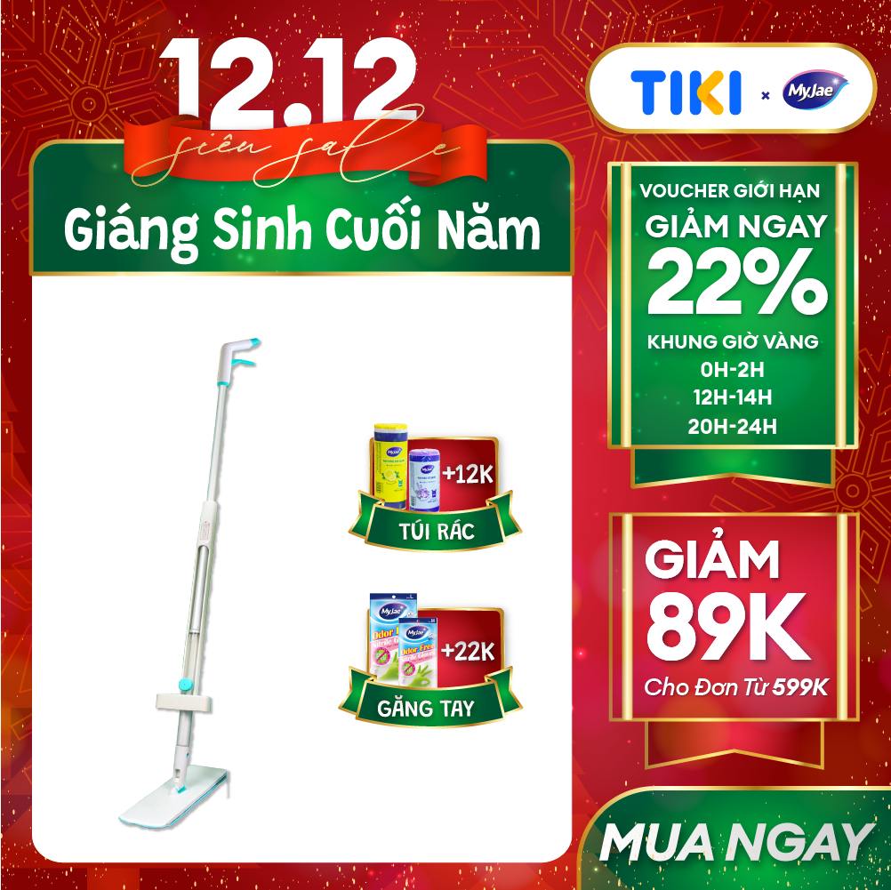 Cây Lau Nhà MyJae Sợi Microfiber Tự Vắt Phun Sương Xoay 360 Độ Thông Minh 138cm