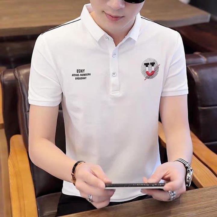 Áo thun polo nam có cổ tay ngắn vải thun cotton co giãn phong cách hàn quốc