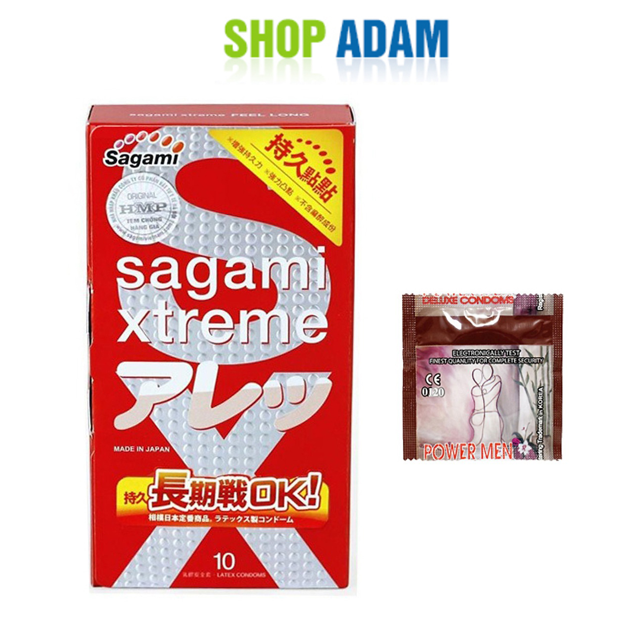 Bao Cao Su Gai Kéo Dài Thời Gian Của Nhật Bản Sagami Xtreme Feel Long (Hộp 10 Chiếc) Không Mùi Cao Su  - Tặng 1 Chiếc BCS Power Men - Che Tên Sản Phẩm