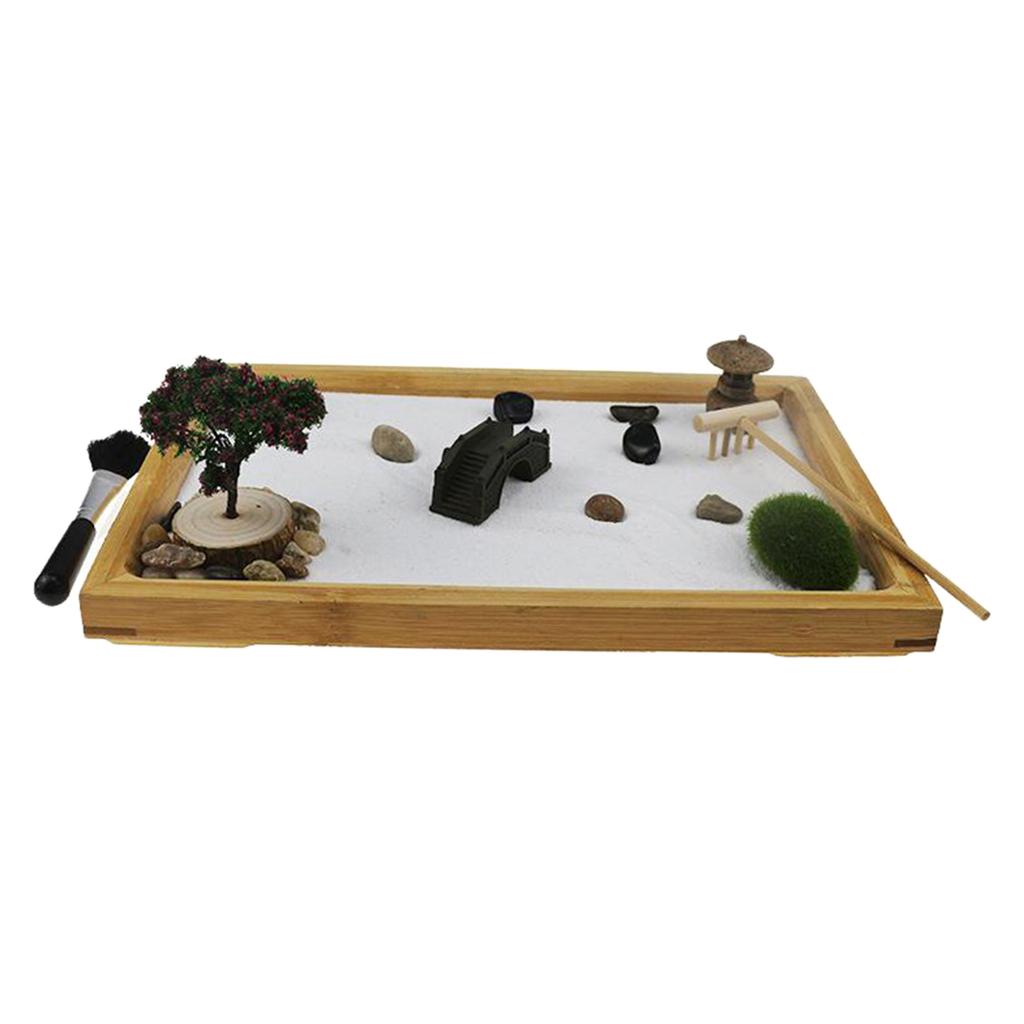 Zen Sand Garden for Desk with Rake Rocks and Bridge Tree Mini Sandbox Toys