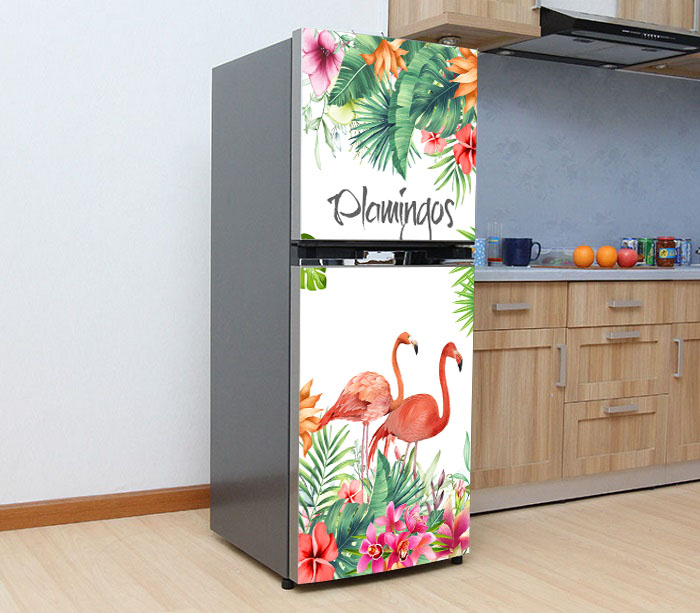 Decal dán trang trí tủ lạnh chống thấm cao cấp - mẫu chim Hồng Hạc(2)