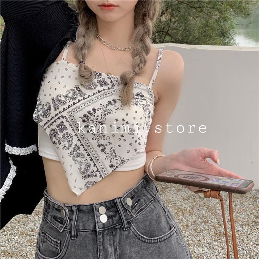 Áo 2 dây nữ thổ cẩm họa tiết Kanimi - áo yếm nữ hai màu siêu hot - AN05