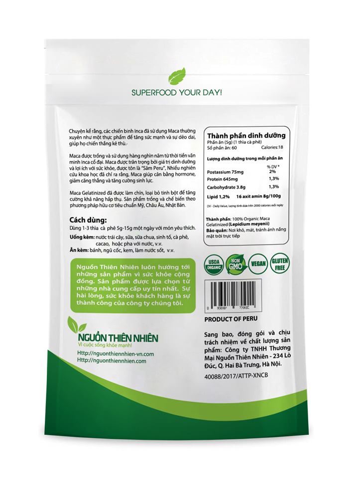 BỘT MACA GELATINIZED HỮU CƠ PERU NGUỒN THIÊN NHIÊN