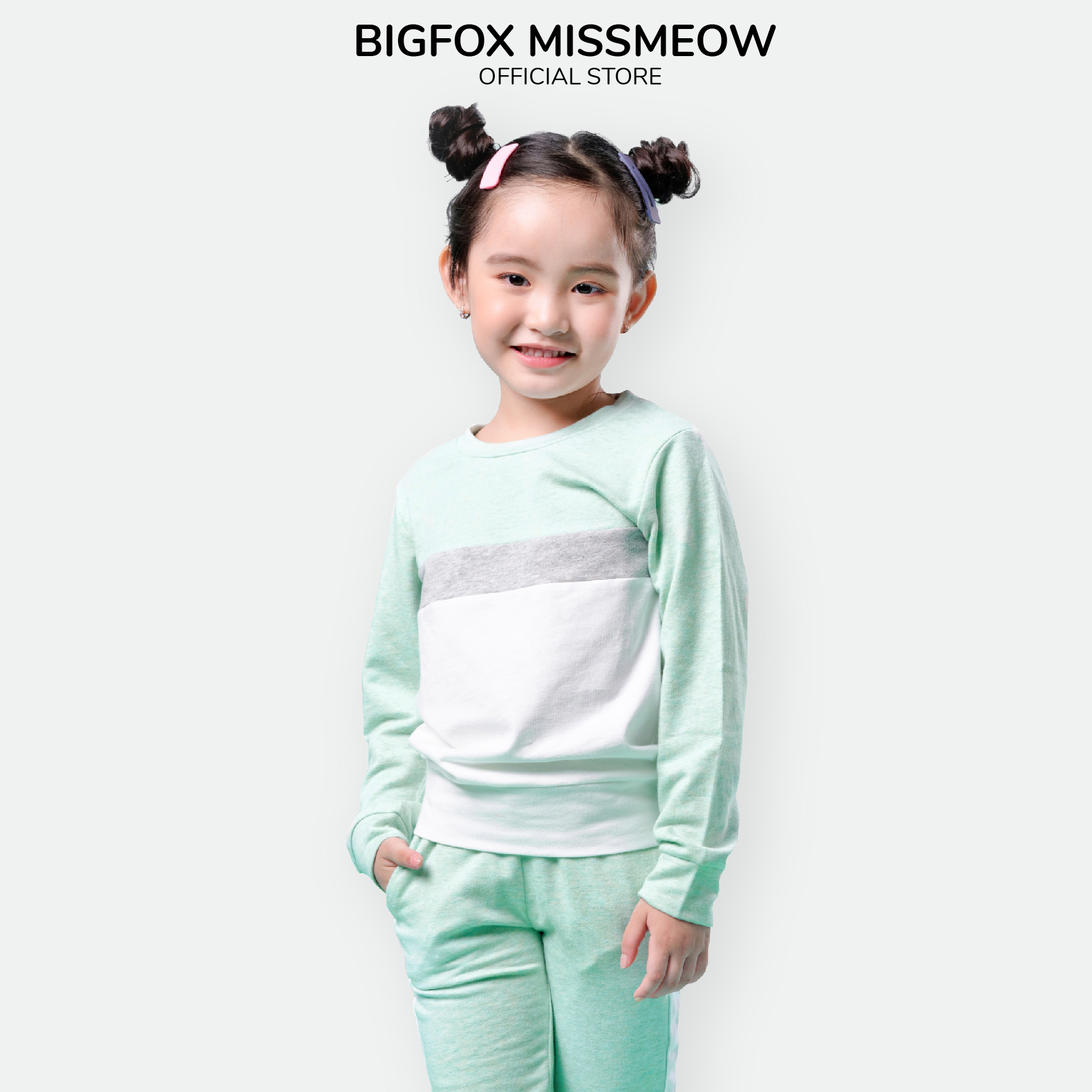 Bộ dài tay bé gái BIGFOX - MISS MEOW size đại, bộ thu đông cho bé phong cách Hàn Quốc phối kẻ 23 - 51 kg