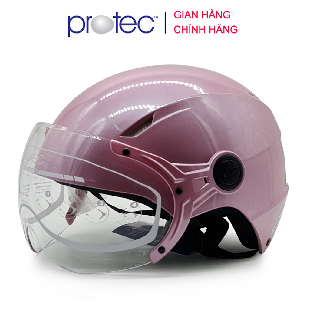 Nón Bảo Hiểm 12 Đầu Có Kính Protec Vic, Size Lớn, Độ Che Phủ Sâu Hơn - Hồng, Xl