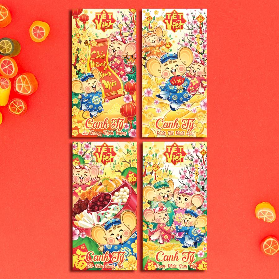 Bao Lì Xì Huỳnh Gia Phát  -  combo bộ 4 mẫu Tết Canh Tý  -  Bao Lì Xì  Việt - Bao Lì Xì Tết - Tết Canh Tý - Chúc Xuân - Tết Việt