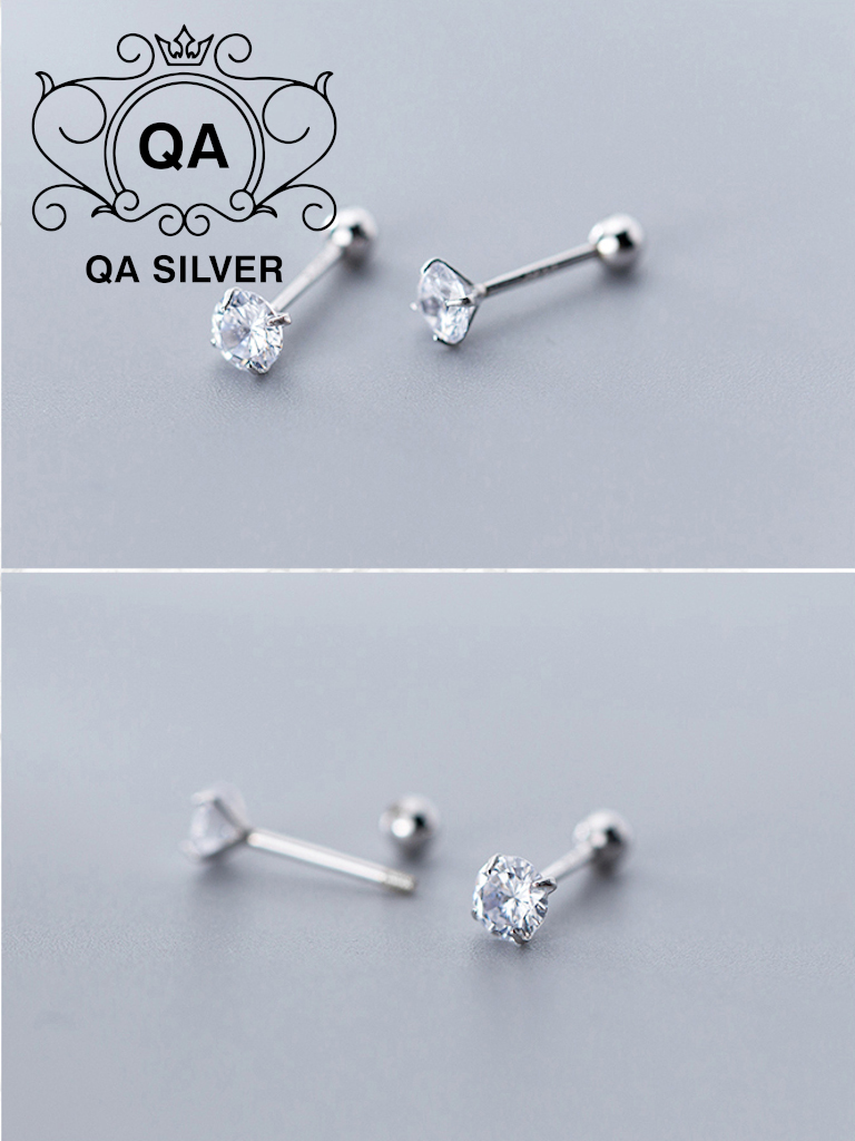 Khuyên tai bạc 925 nụ đá chốt vặn bông nam nữ S925 MINIMAL Silver Earrings QA SILVER EA210211