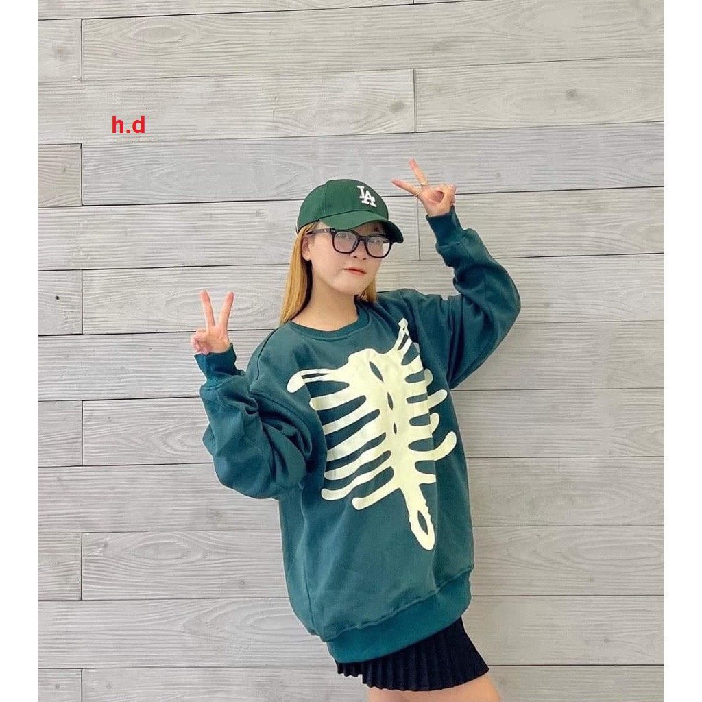 Áo sweater hàng thu đông lót nỉ dày đẹp in hình bộ xương chất lượng