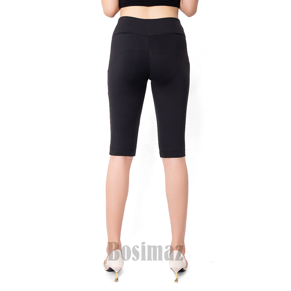 Quần Legging Nâng Mông Bosimaz MS371 ngắn túi trước màu đen, thun co giãn 4 chiều, vải đẹp dày, thoáng mát không xù lông.