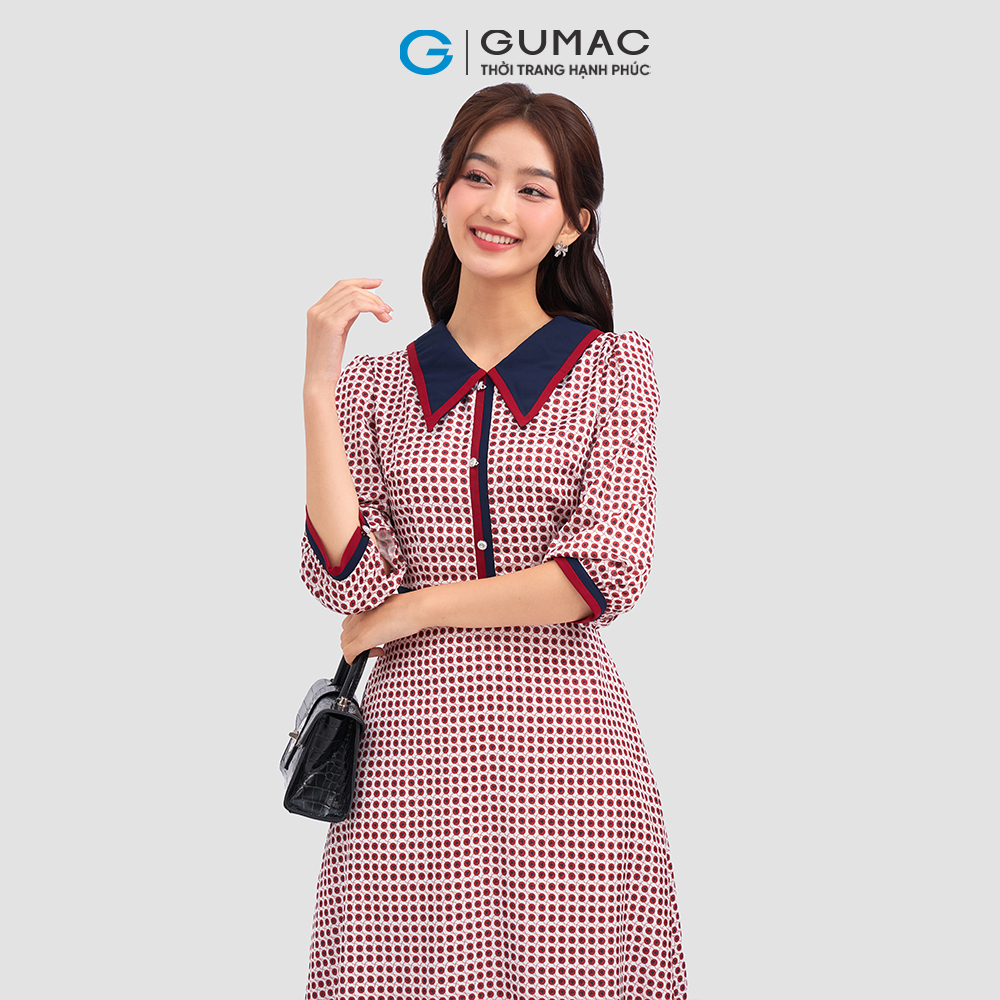 Đầm A xòe phối viền DC12087 thời trang GUMAC
