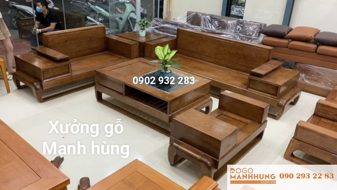 Bộ bàn ghế phòng khách sofa gỗ 2 văng lớn S17.5