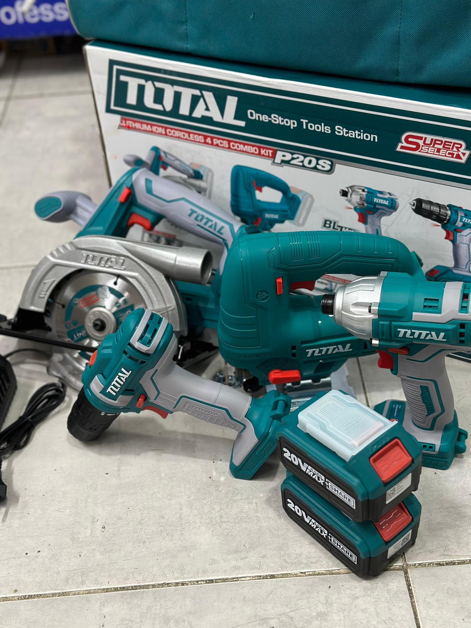 BỘ COMBO 4 MÁY GỒM CƯA ĐĨA TRÒN , CƯA LỌNG , SIẾT VÍT VÀ KHOAN DÙNG PIN LITHIUM 20V TOTAL TCKLI20104 - HÀNG CHÍNH HÃNG