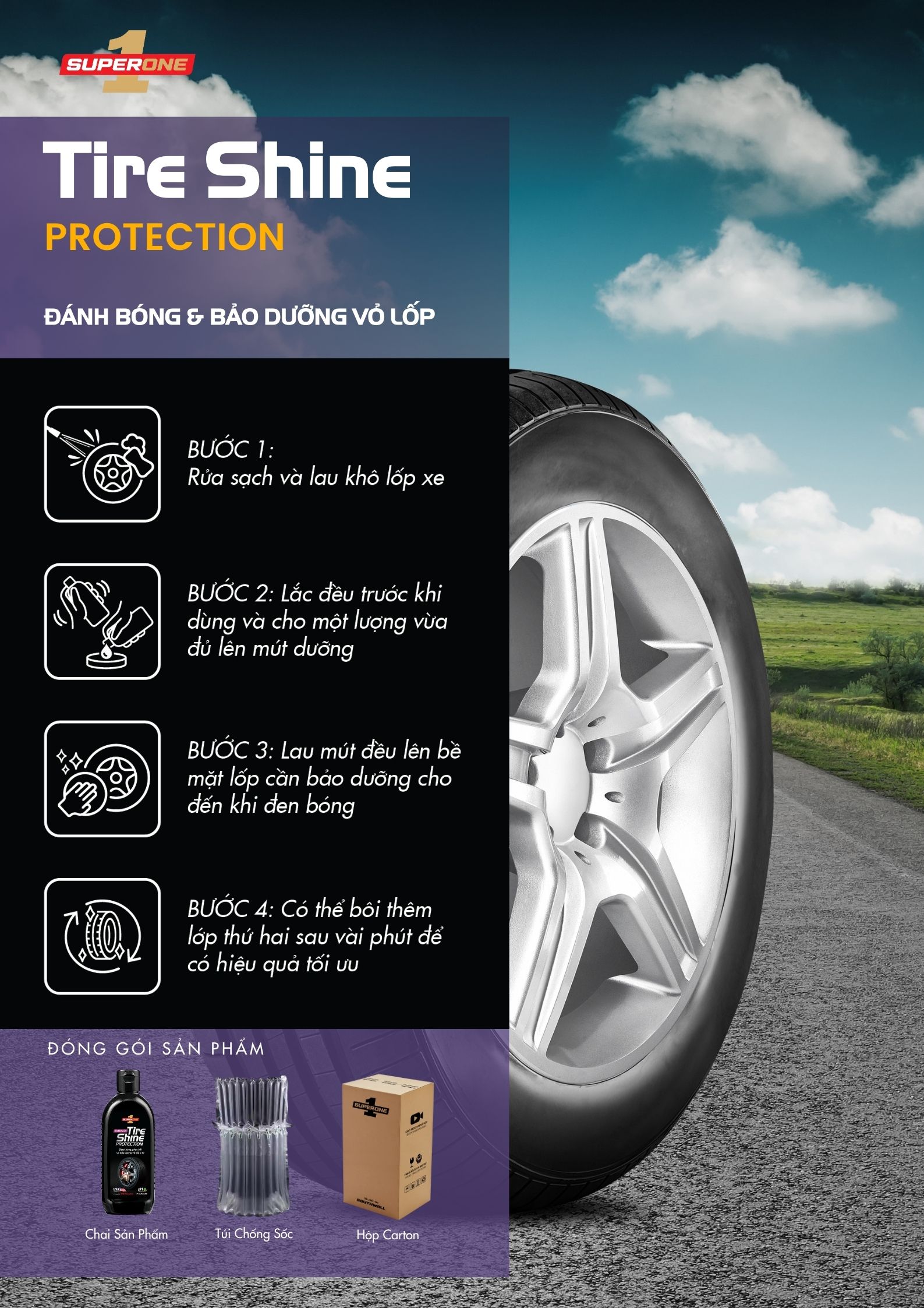 Kem Đánh Bóng Bảo Dưỡng Vỏ Lốp Ô Tô SUPERONE Tire Shine Protection - Exterior SOUTHWALL B204