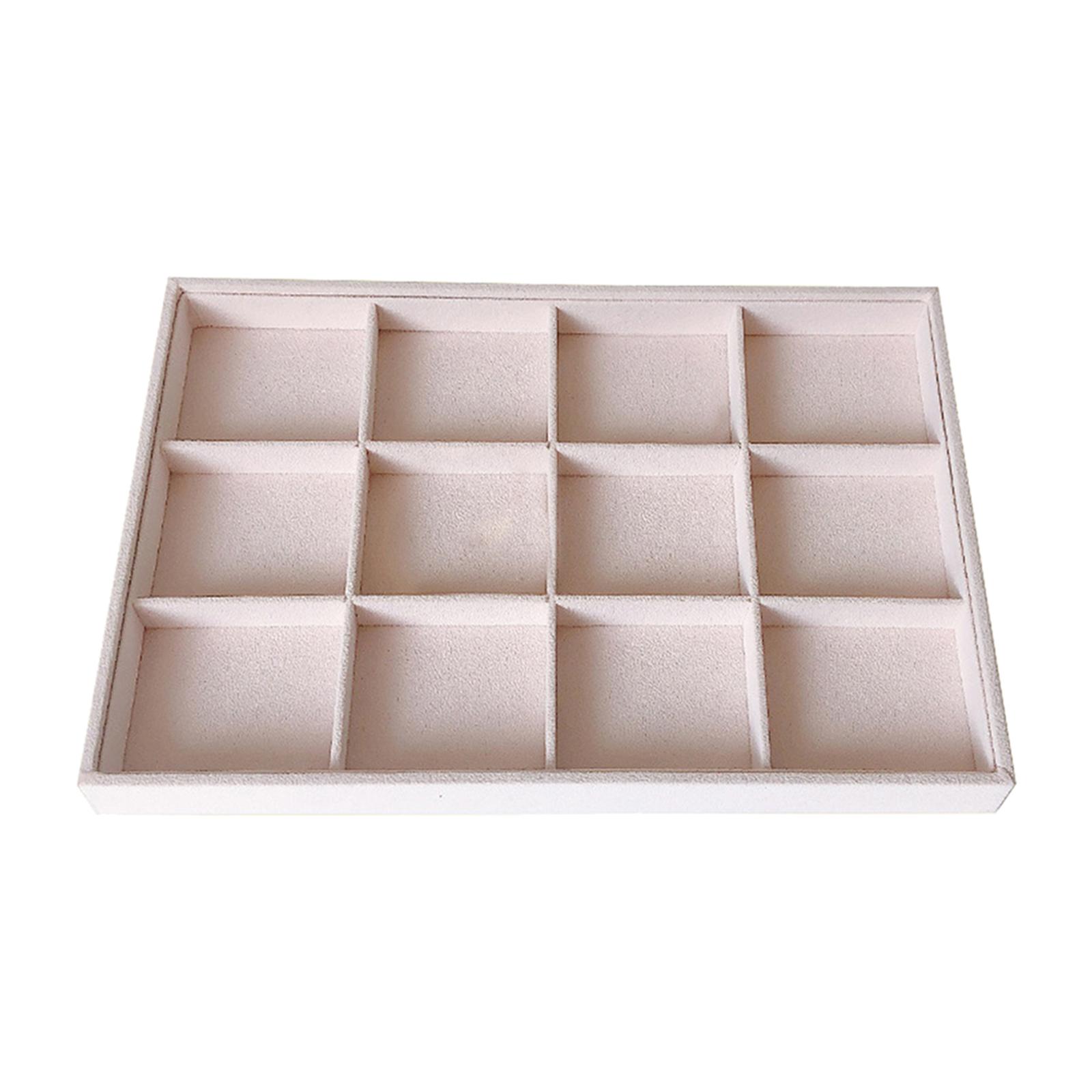 Beige Velvet Jewelry Storage Tray Holder Earring Necklace Organizer