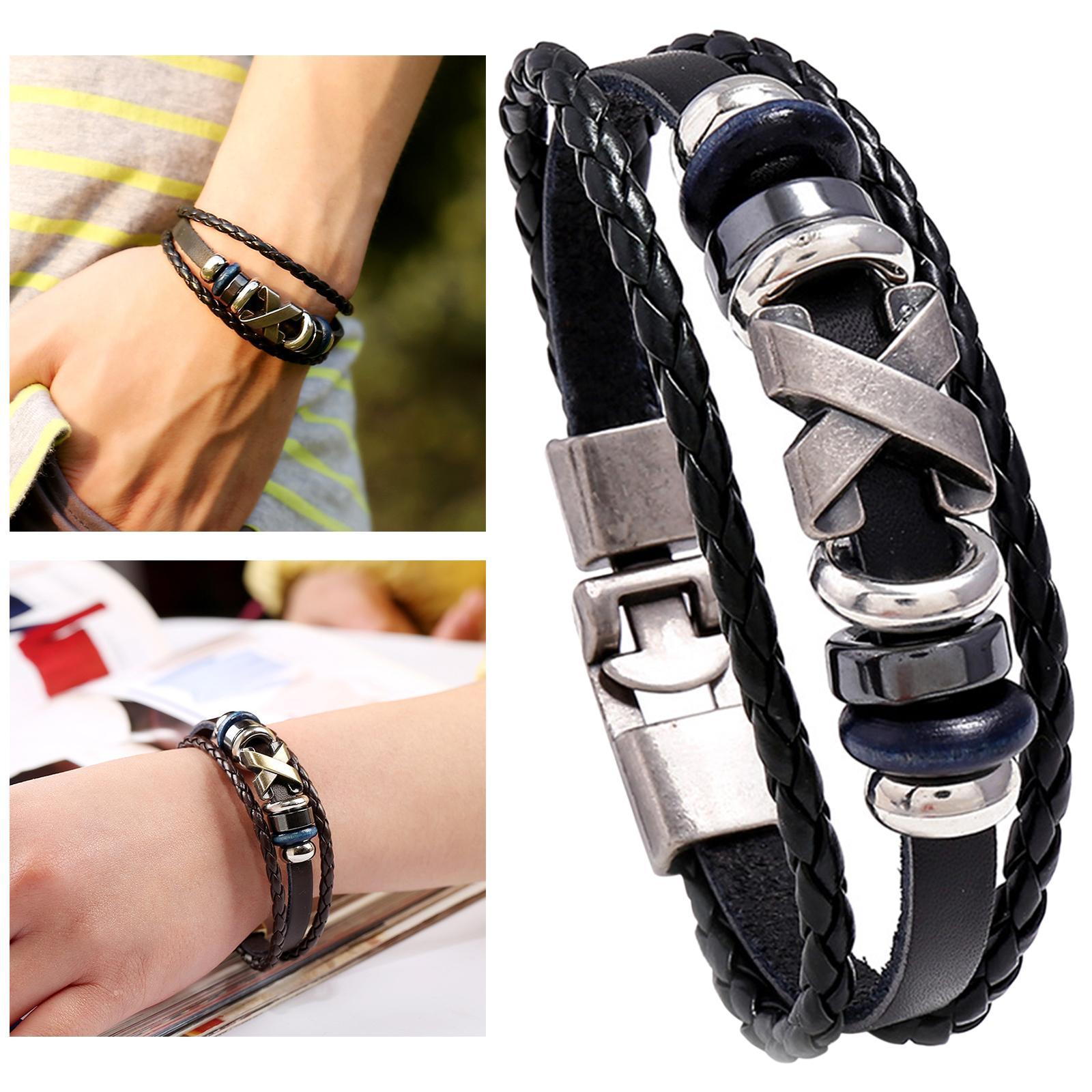 Fashion Braided Leather Bracelet Bangles Rope Multilayered Men Women