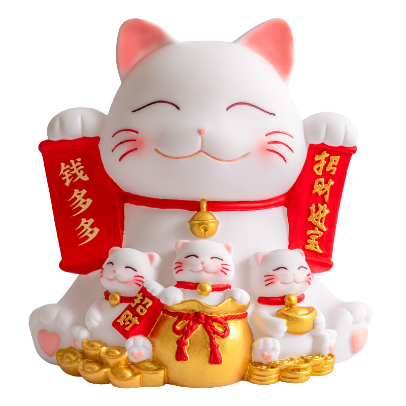 Ống tiết kiệm mèo trắng Lucky Cat thần tài và túi vàng trang trí quà tặng- art house