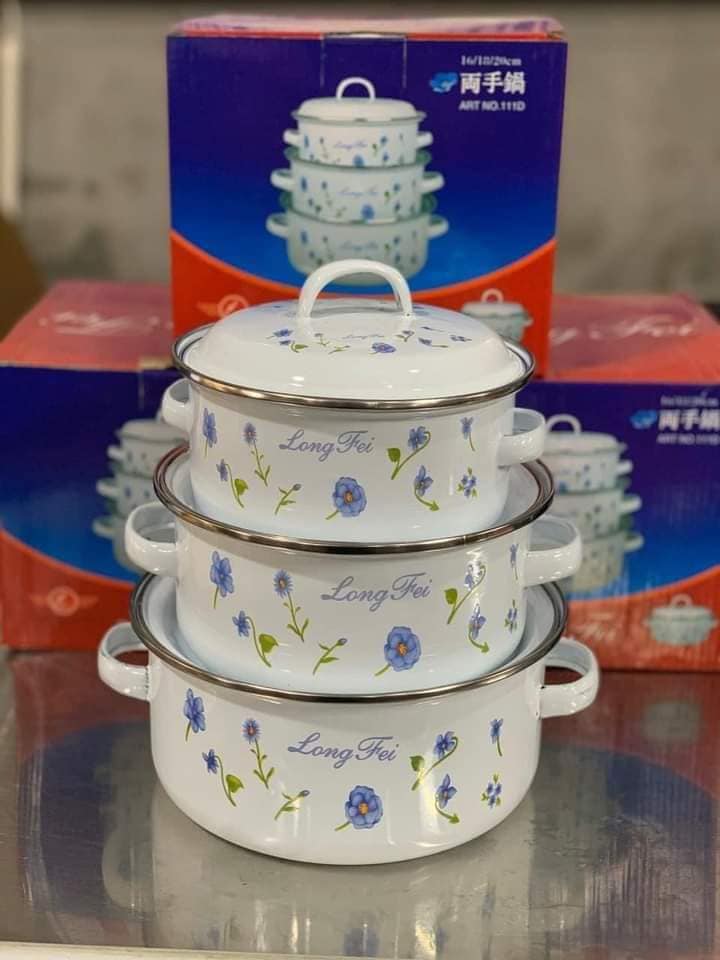 SET 3 NỒI SỨ - THỐ SỨ HOA TRÁNG MEN CAO CẤP ( hoa văn ngẫu nhiên)