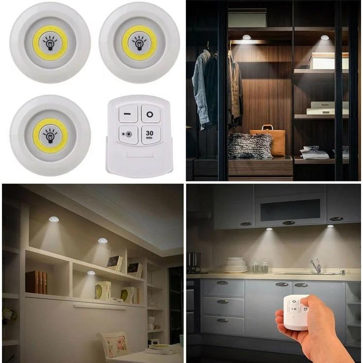 Bộ 3 Đèn LED Mini Gắn Tường Tủ, Có Điều Khiển Từ Xa, Có Chức Năng Hẹn Giờ Tắt