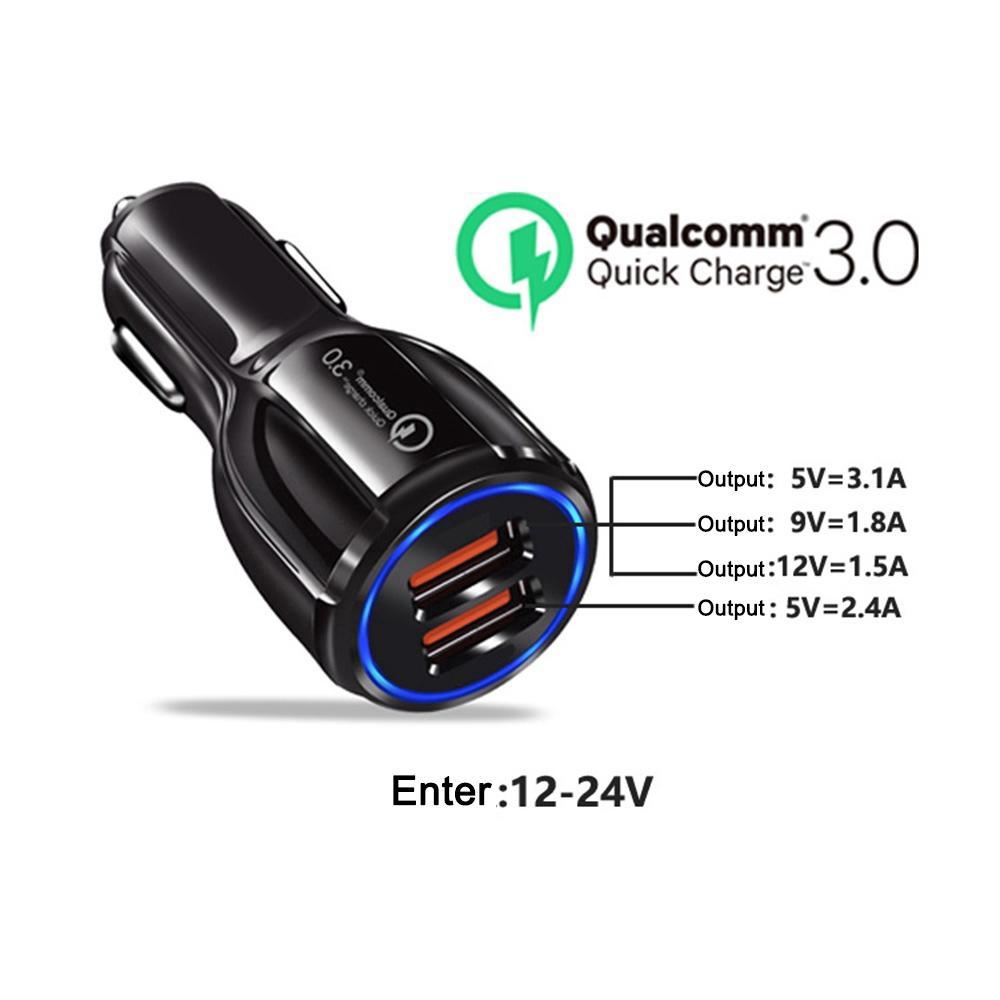 Tẩu sạc nhanh trên xe ô tô có 2 cổng USB QC 3.0 18W 3.1A cho điện thoại/máy tính bảng