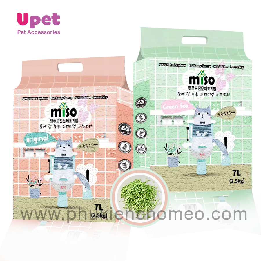 Cát đậu nành / Cát vệ sinh Tofu MISO 7L (2.5KG) thấm hút, khử mùi hiệu quả, không bụi an toàn dành cho mèo