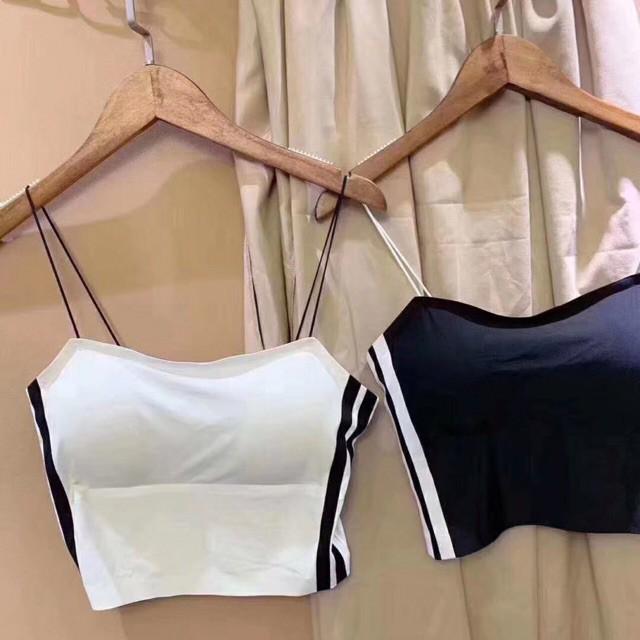 hót áo bra su hai dây phối mầu đen trắng sành điệu 2020