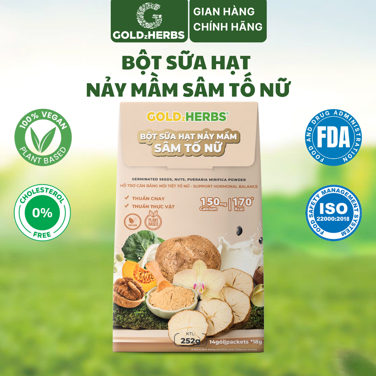 Hàng chính hãng - Bột sữa hạt nảy mầm sâm tố nữ GoldzHerbs - 14 gói/ 500g