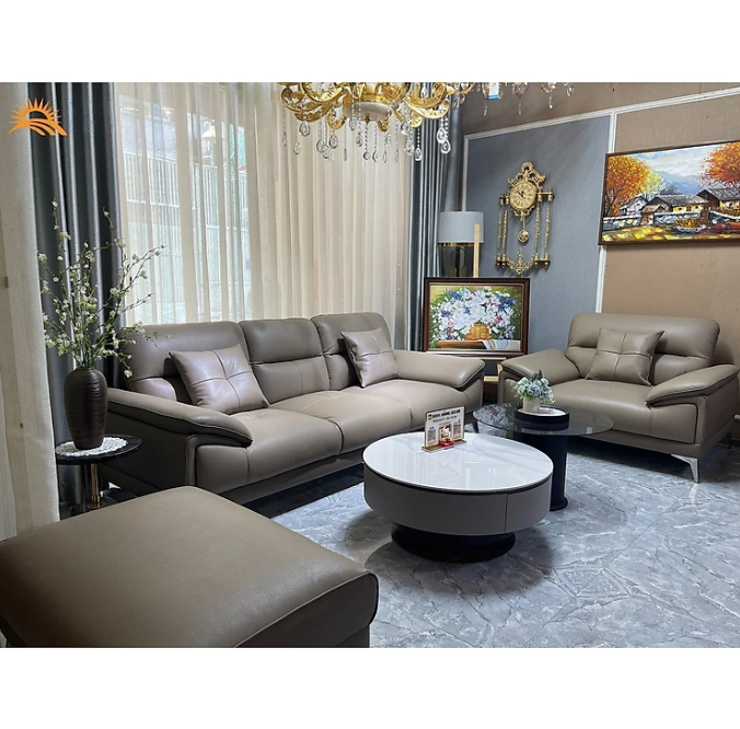 Combo ghế sofa băng da bò Italy Tundo màu xám cafe – SBFCT05 2m2 hàng cao cấp chuẩn da bò nhập khẩu Ý