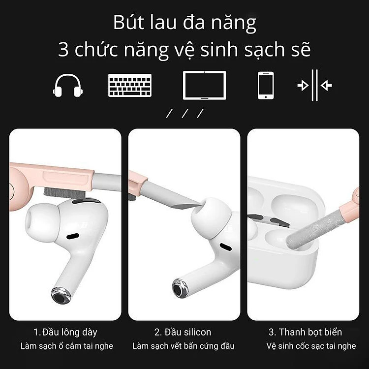 Bộ Dụng Cụ Vệ Sinh Tai Nghe, Bàn Phím Máy Tính Laptop, điện thoại Đa Năng 7in1, Nhỏ Gọn, Tiện Lợi - Multifuntional Cleaning Brush Hàng chính hãng nhập khẩu
