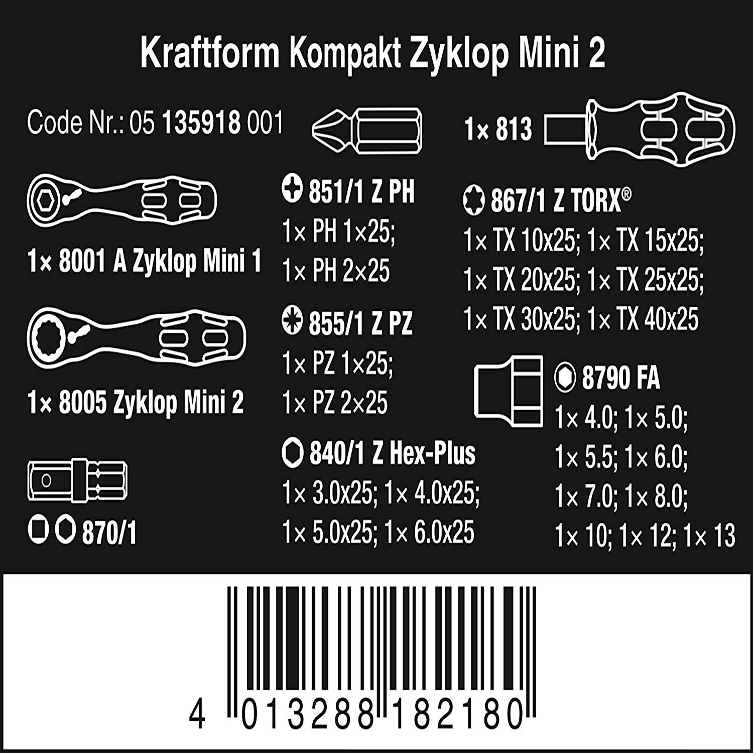 Bộ dụng cụ Kraftform Kompakt Zyklop Mini 2 Wera 05135918001