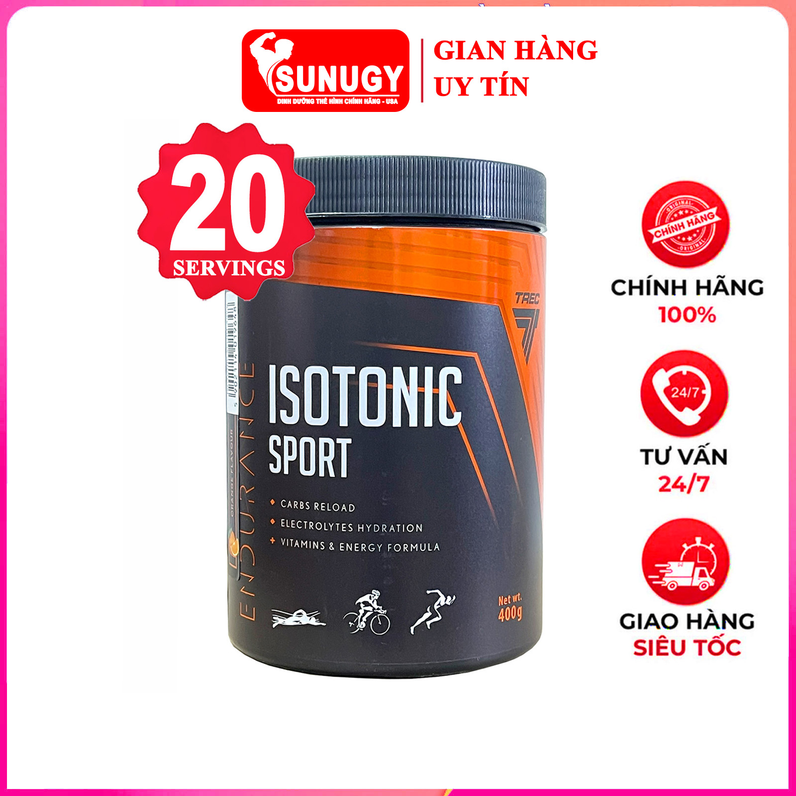 Thực phẩm tăng sức bền Isotonic Sport của Trec hộp 400gam bổ sung năng lượng, giảm mệt mỏi, cân bằng nước và điện giải