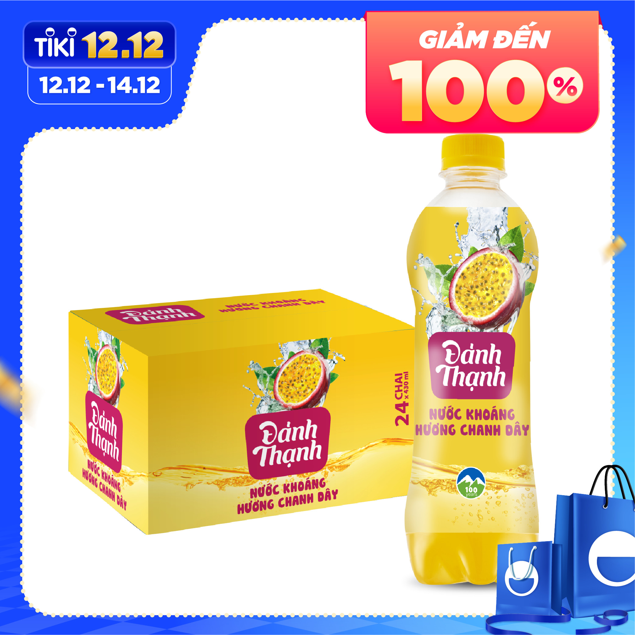 Thùng 24 chai Nước Khoáng Thiên Nhiên Đảnh Thạnh Có Ga Khoáng Chanh Dây 430ml