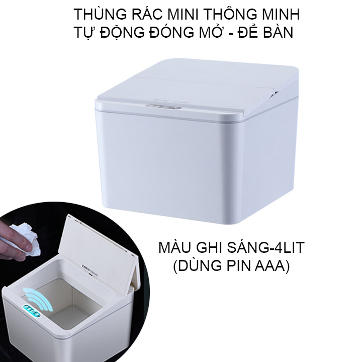 Thùng rác đa năng để bàn cảm biến thông minh, tự động đóng mở nắp