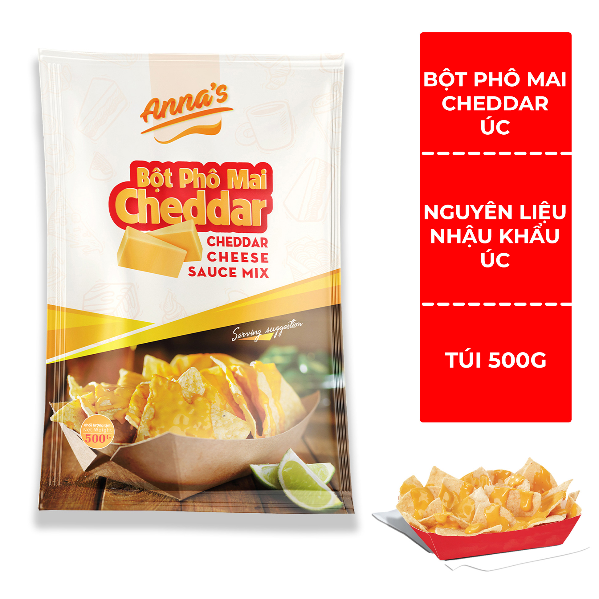 Bột Phô Mai Cheddar Úc túi 500G - Bột phô mai thượng hạng làm bánh, sốt nguyên liệu nhập khẩu từ Úc