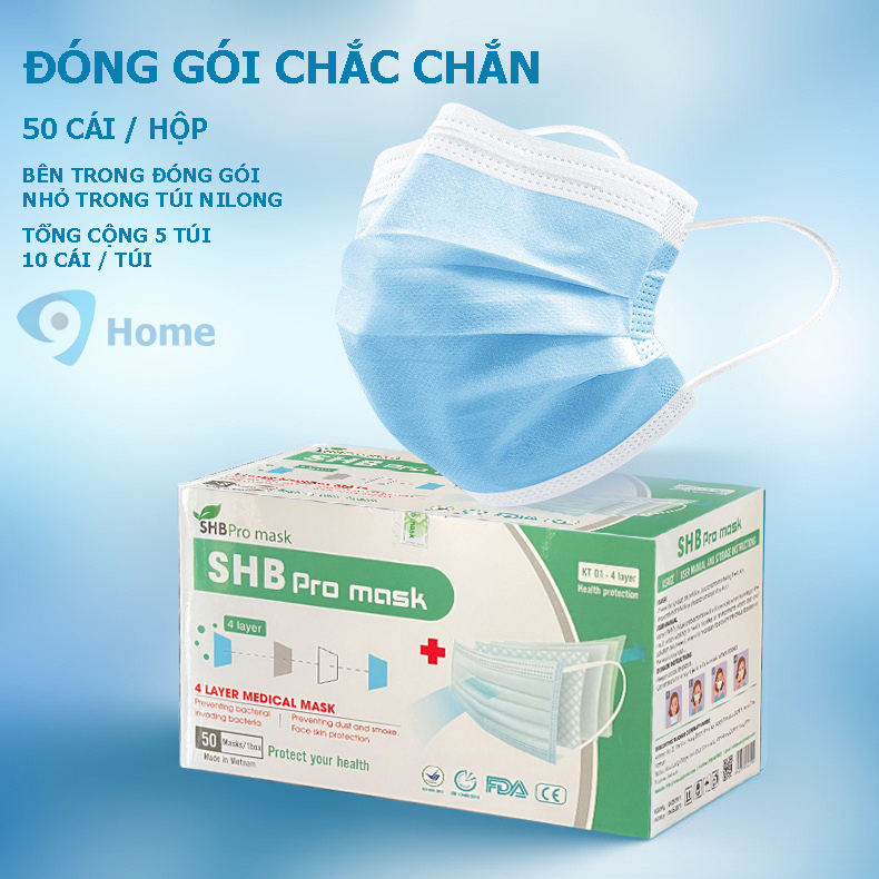 Khẩu Trang y tế 4 lớp màu xanh - hộp 50 cái